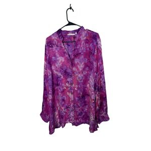 Soft Surroundings Purple Tie Dye Button Front Blouse 1X Rayon